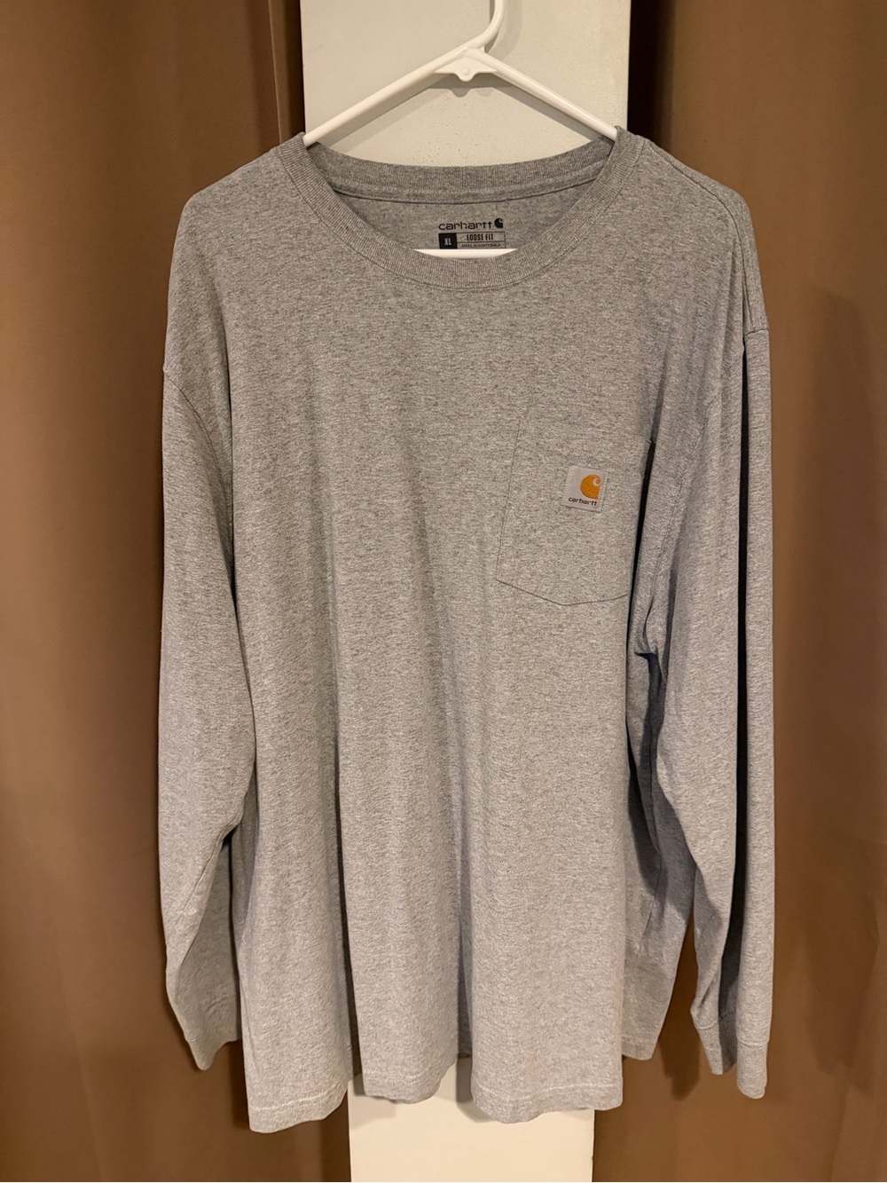 Carhartt Heather Grey Long Sleeve Pocket Tee with Logo Patch